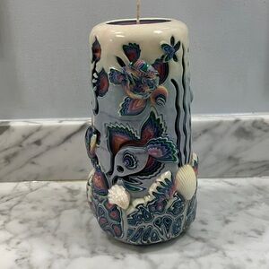 Vintage 90s Colorful Carved Candle ocean fish Design by Holland House Candle 8in